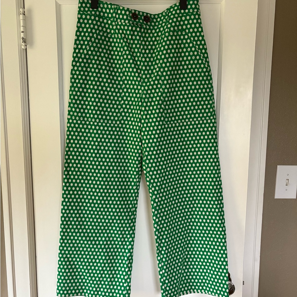 Maeve Green Polka Dot Cropped Pants